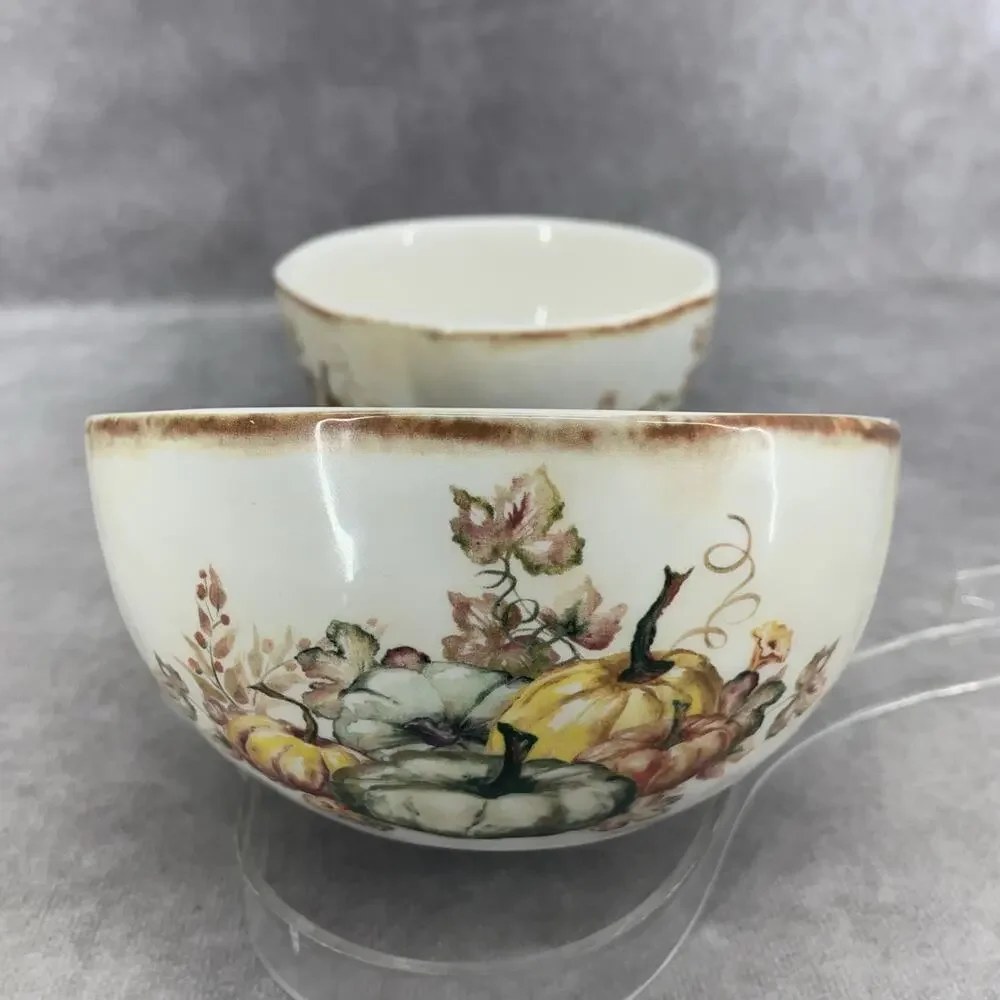 Set of 2 Pier 1 Harvest Blessings Soup Cereal Bowls Earthenware 6